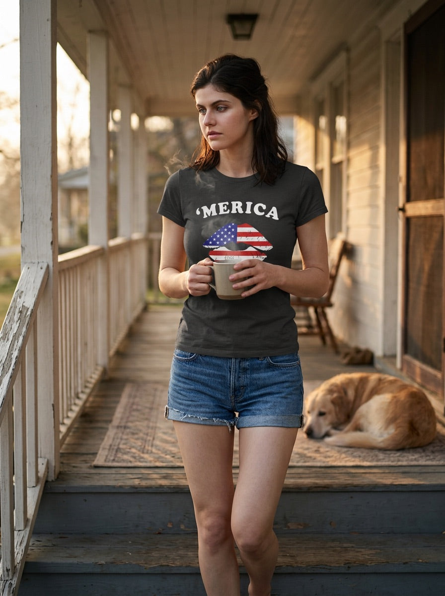 'Merica Flag Lips' Women's T‑Shirt