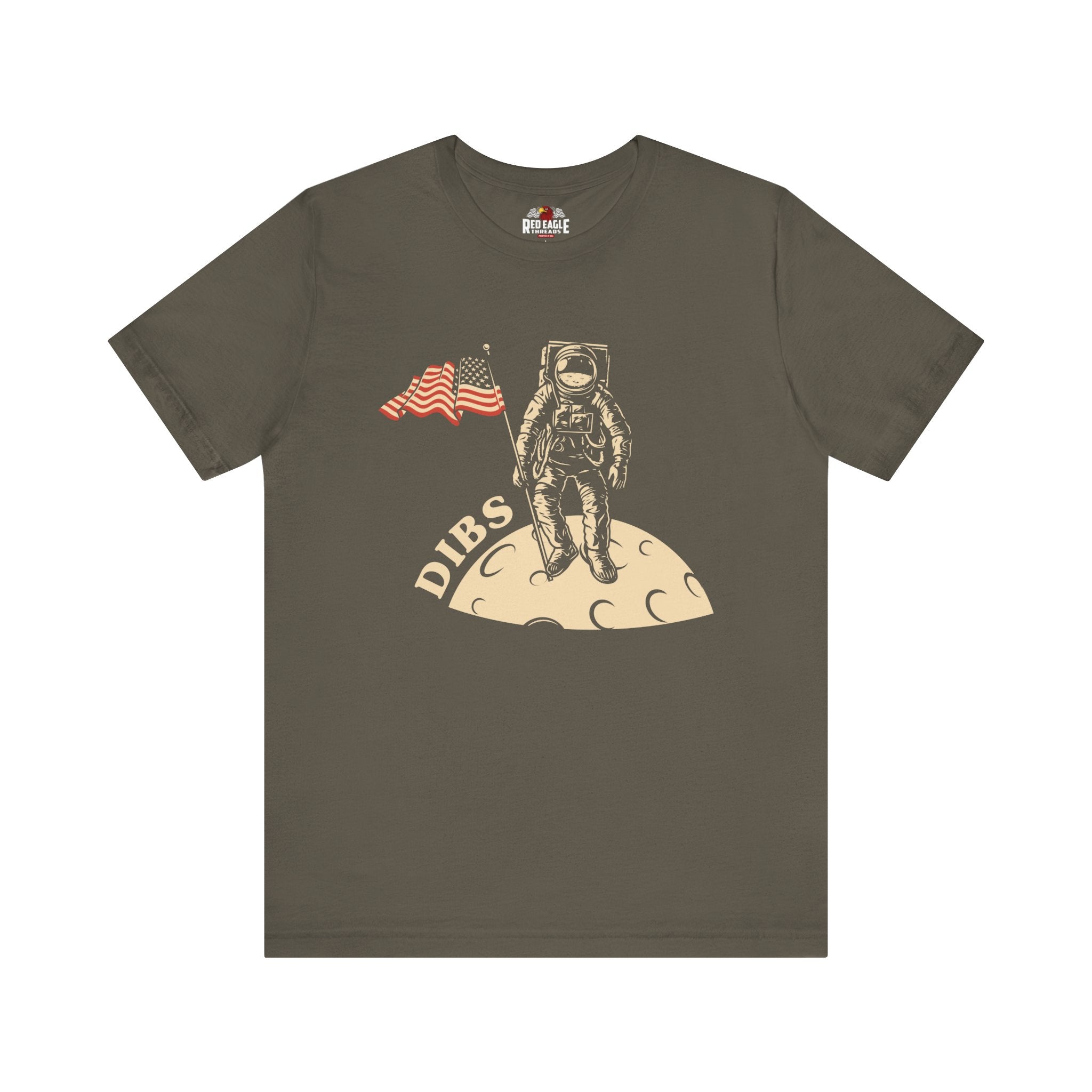 Army t-shirt with astronaut graphic and 'DIBS' text on a white background