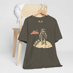 Army green t-shirt with astronaut graphic and 'DIBS' text on a white background