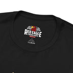 Black t-shirt with Red Eagle Threads logo on a white background
