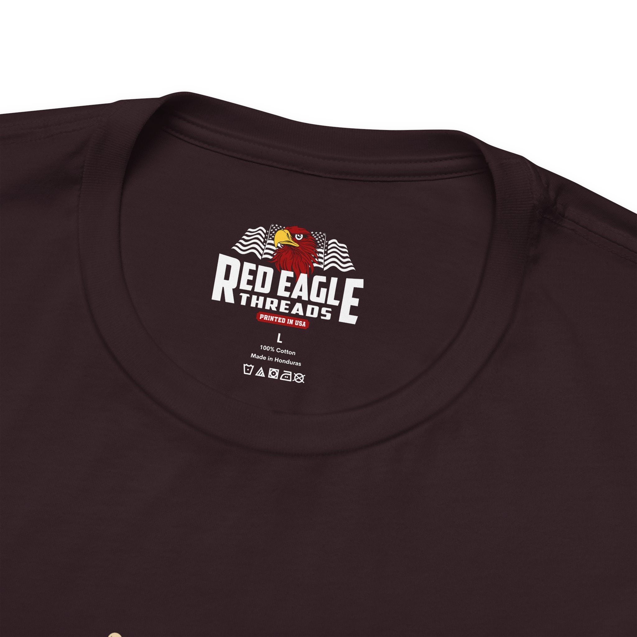 Oxblood Black t-shirt with 'Red Eagle Threads' logo on a white background