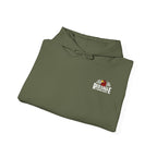 Folded green hoodie with Red Eagle Threads logo on a white background