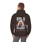 Person wearing a brown hoodie with an eagle graphic and text on the back