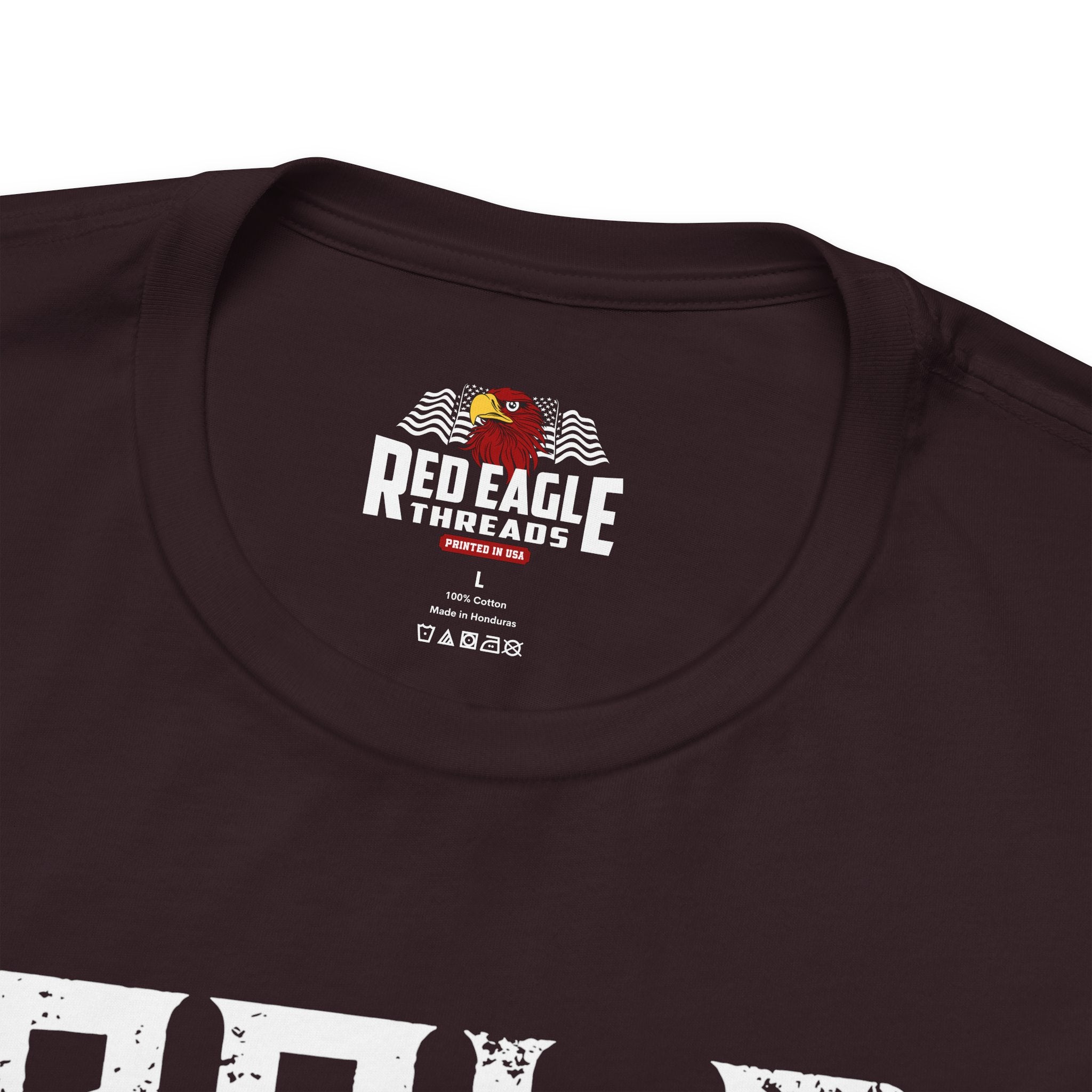 Oxblood Black t-shirt with 'Red Eagle Threads' logo on a white background