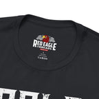 Black t-shirt with Red Eagle Threads logo on a white background