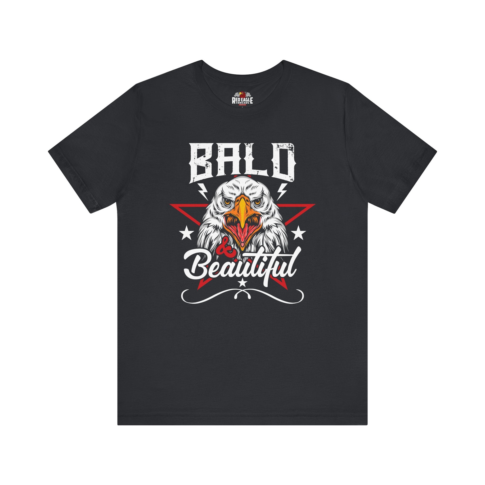 Vintage Black t-shirt with an eagle graphic and 'Bald Beautiful' text on a white background