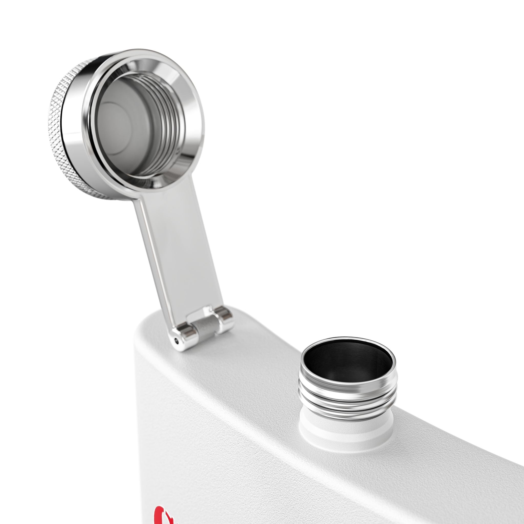 Metallic shower head on a white background