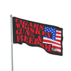 Flag with text 'Cigars Whiskey Guns Freedom' and American flag design on a white background
