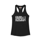 Black tank top with text 'CIGARS WHISKEY GUNS & FREEDOM' on a white background