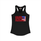 Black tank top with 'Cigars Whiskey Guns & Freedom' text and American flag design on a white background