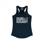 Navy Blue tank top with 'Cigars Whiskey Guns & Freedom' text on a white background