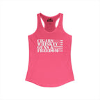 Pink tank top with text 'CIGARS WHISKEY GUNS & FREEDOM' on a white background