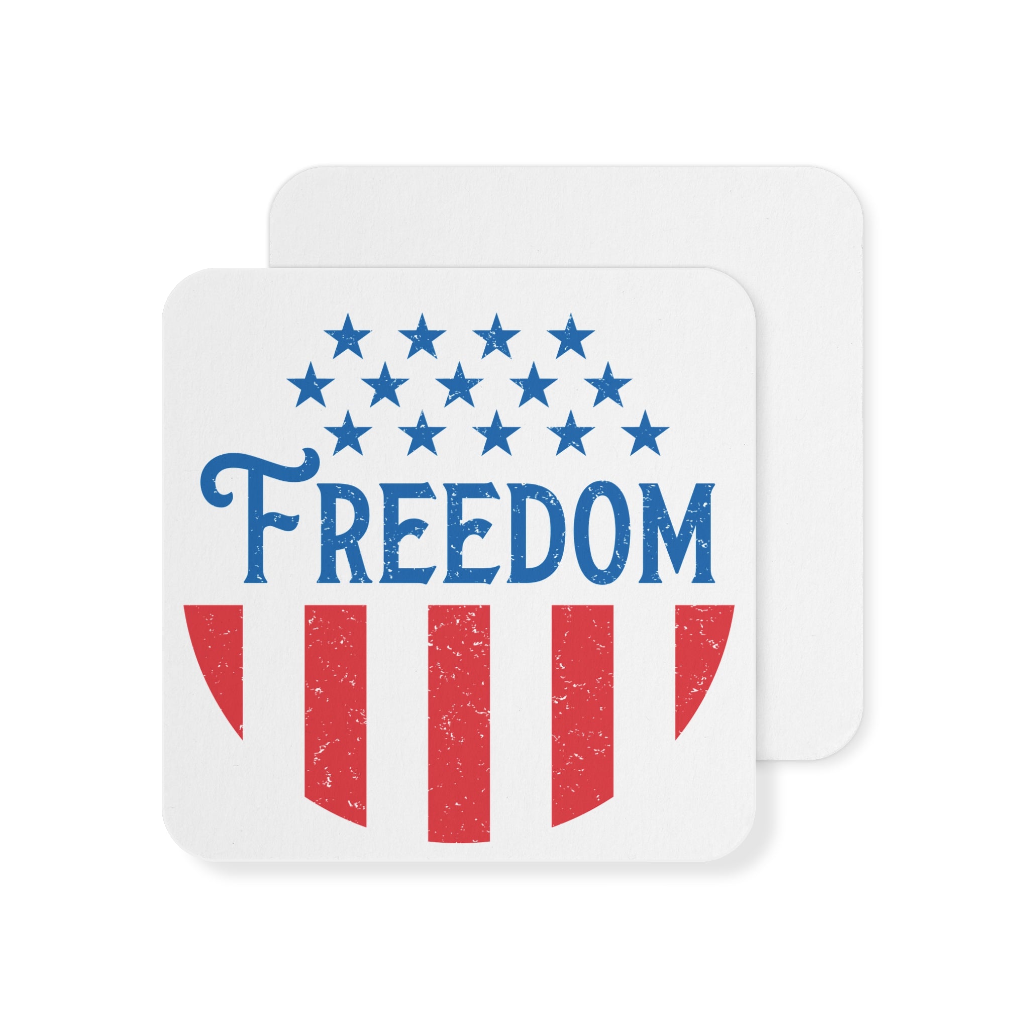 Coaster with 'Freedom' text and American flag design on a white background