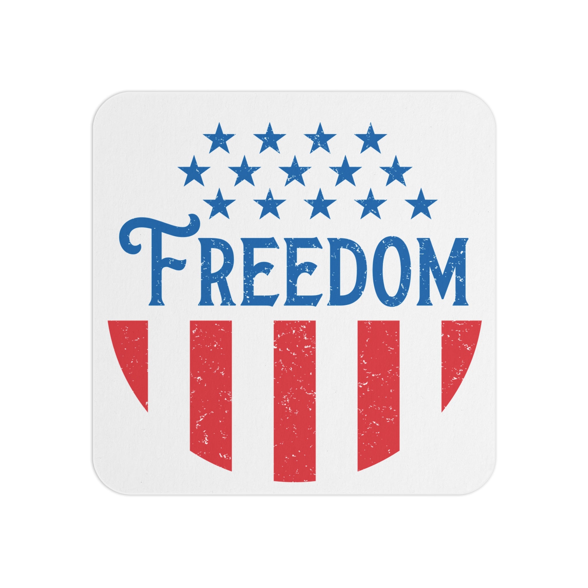 Coaster with 'Freedom' text and star design on a white background