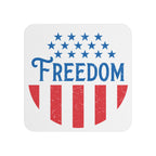 Coaster with 'Freedom' text and star design on a white background