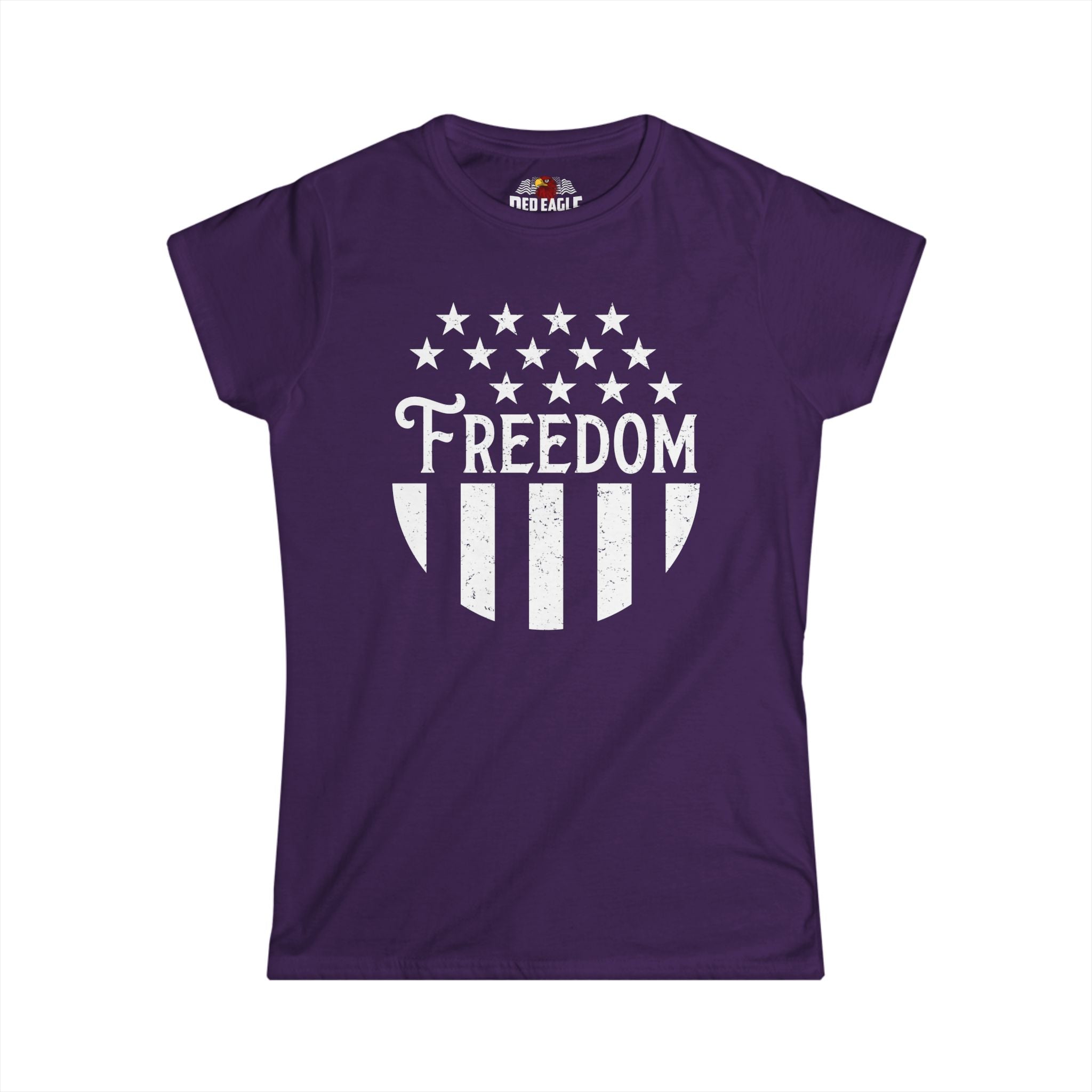 Purple t-shirt with 'Freedom' design on a white background