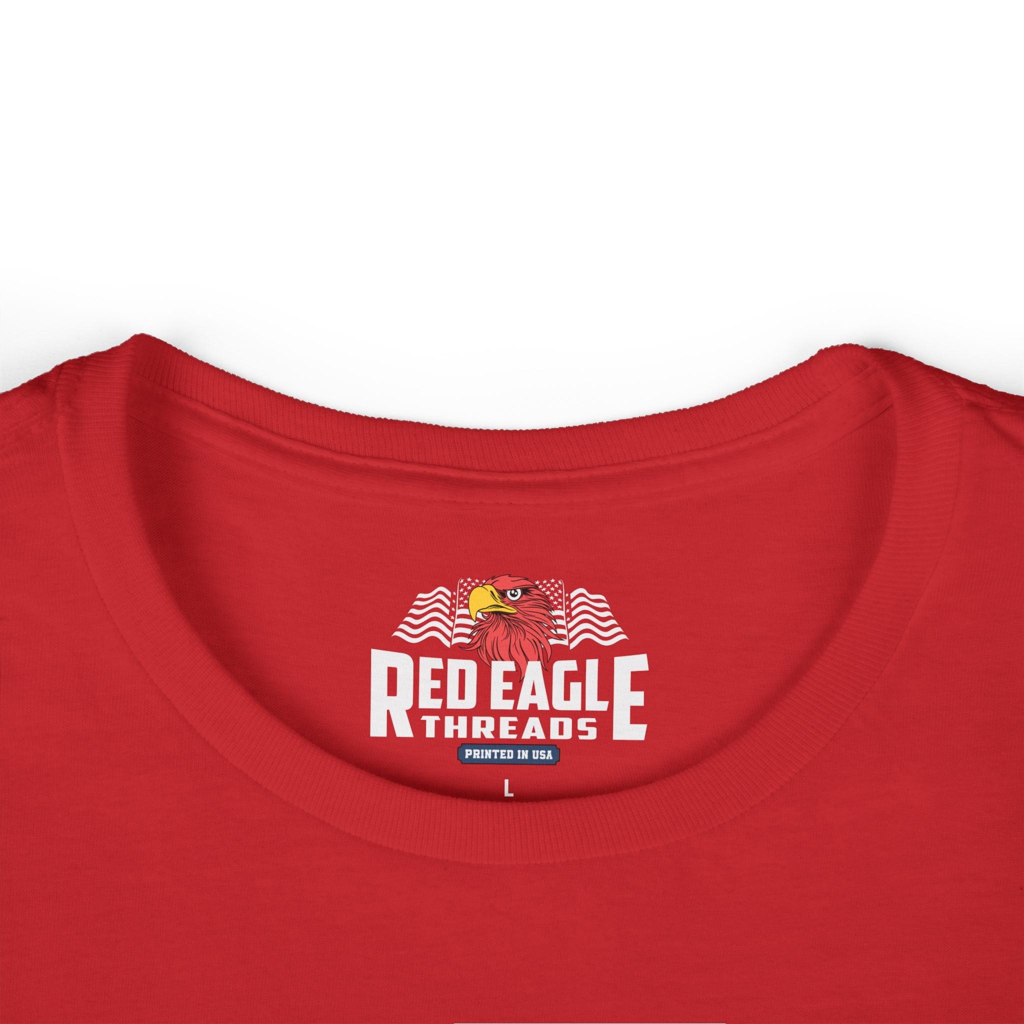Red shirt with 'Red Eagle Threads' logo on a white background