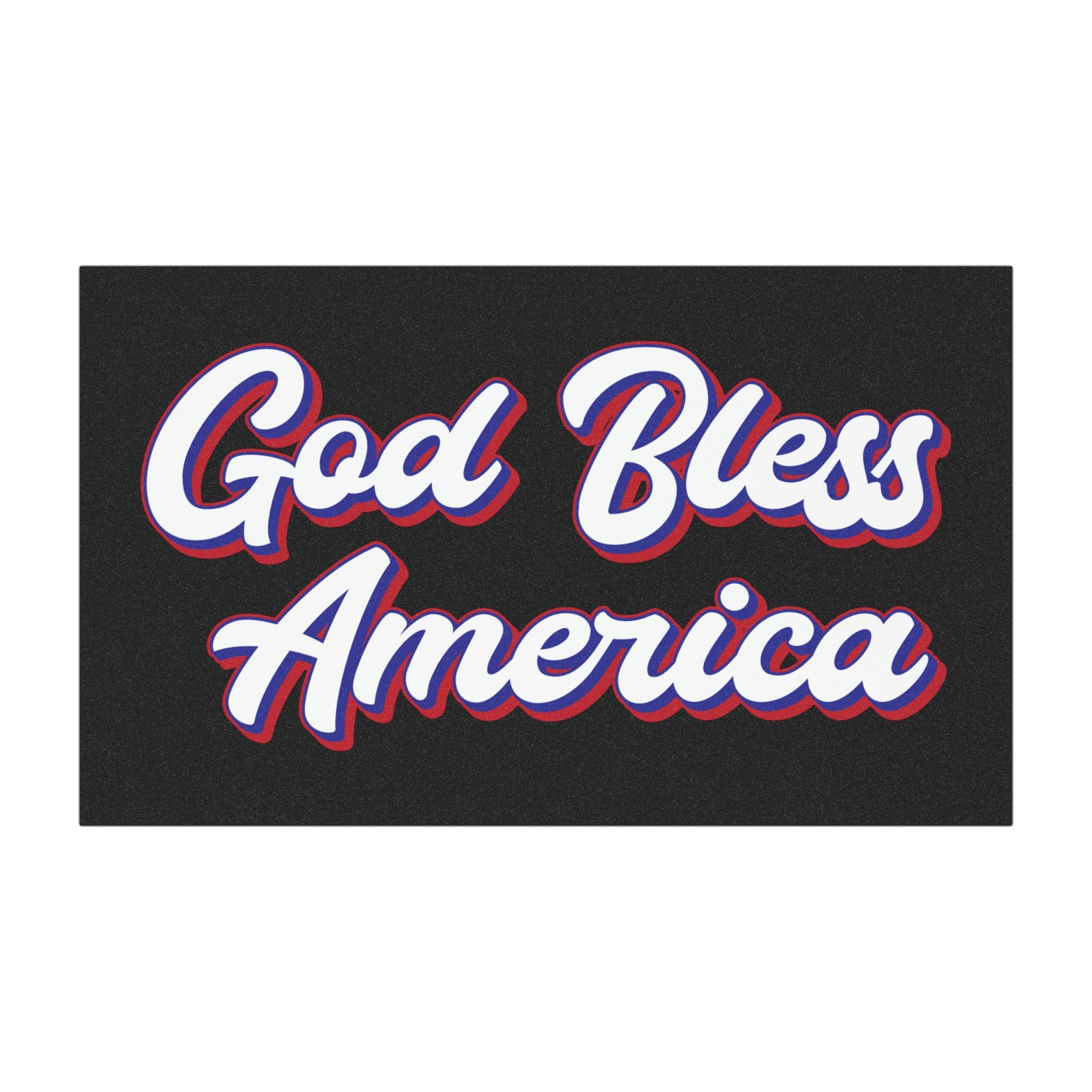 Car magnet with text 'God Bless America' in white and red on a black background