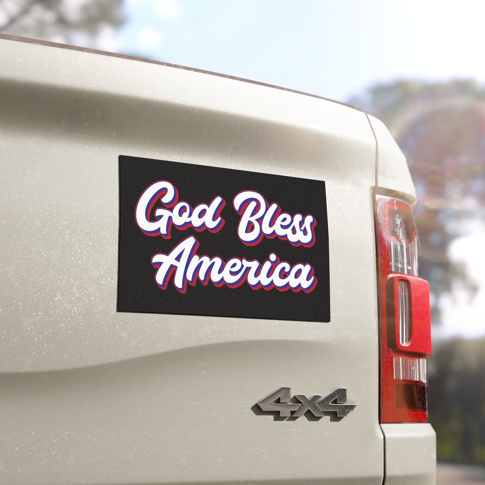 Car with 'God Bless America' magnet on the back