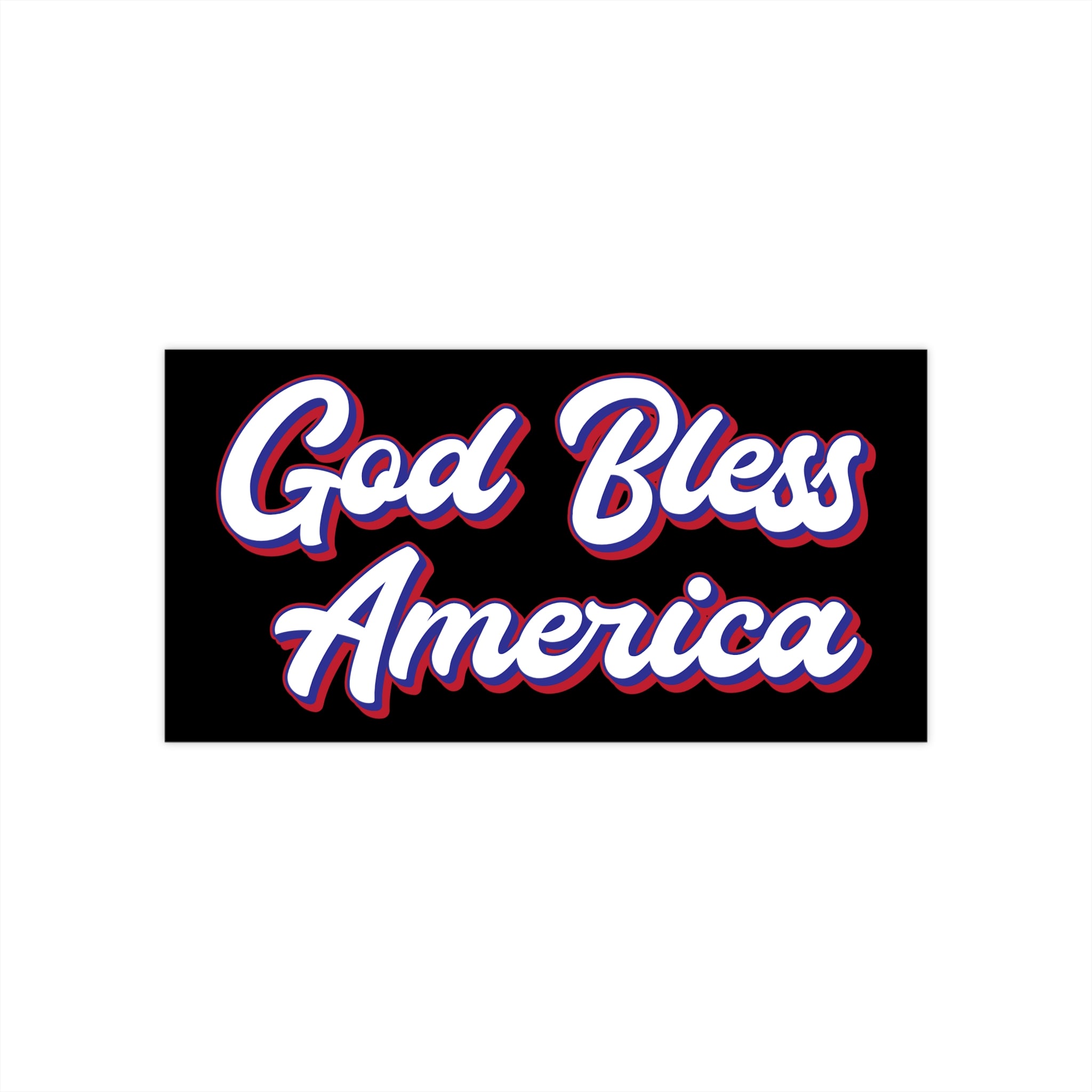 Vinyl Bumper Sticker with text 'God Bless America' in white and red on a black background