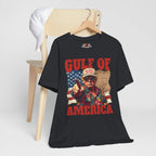 Vintage Black t-shirt with graphic design and text 'Gulf of America' on a white background