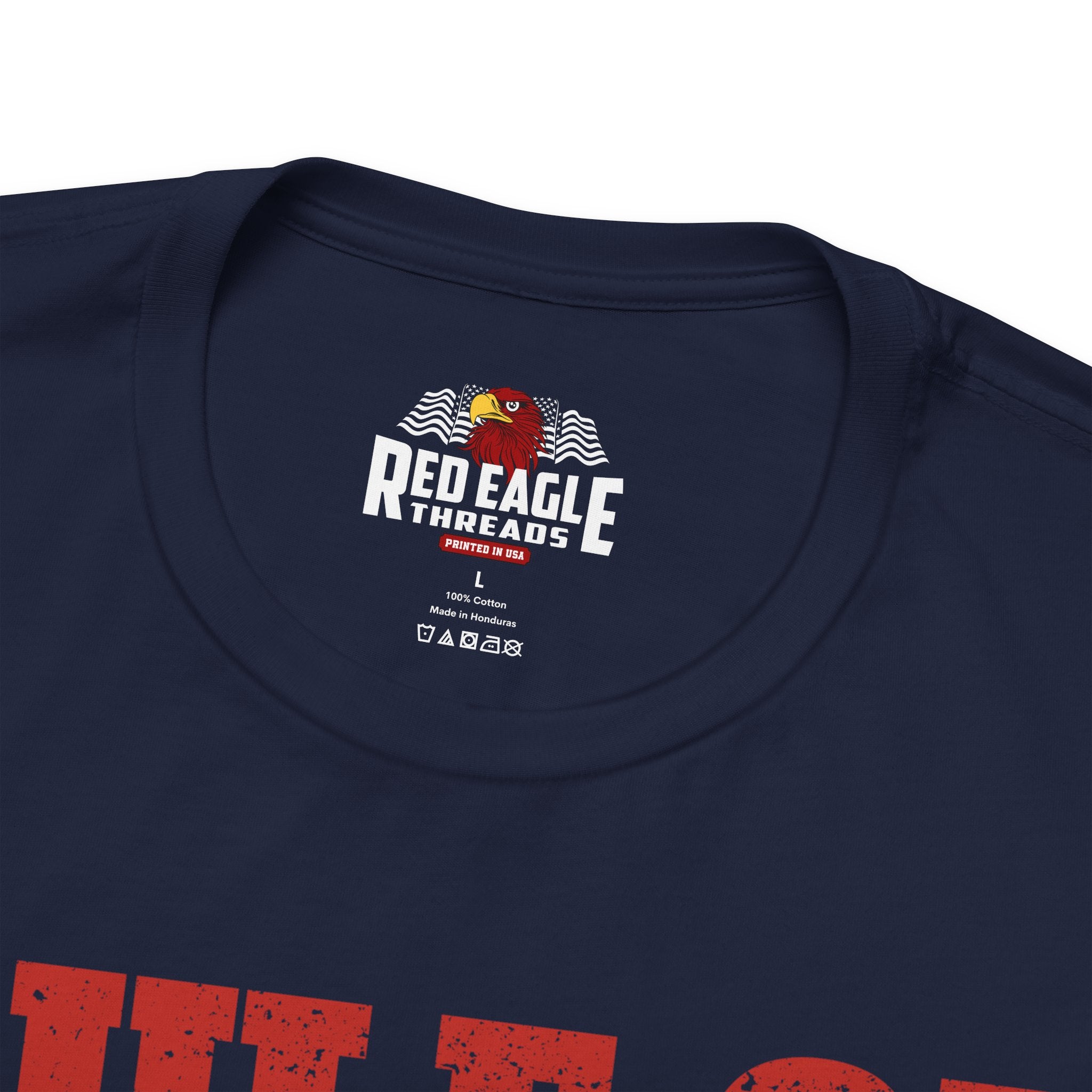 Navy blue t-shirt with 'Red Eagle Threads' logo on a white background