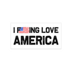 Sticker with 'I [redacted] LOVE AMERICA' text on a white background