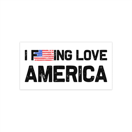 Sticker with 'I [redacted] LOVE AMERICA' text on a white background