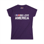 Purple t-shirt with 'I F***ING LOVE AMERICA' text on a white background