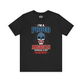 Black t-shirt with American-themed graphic and text on a white background