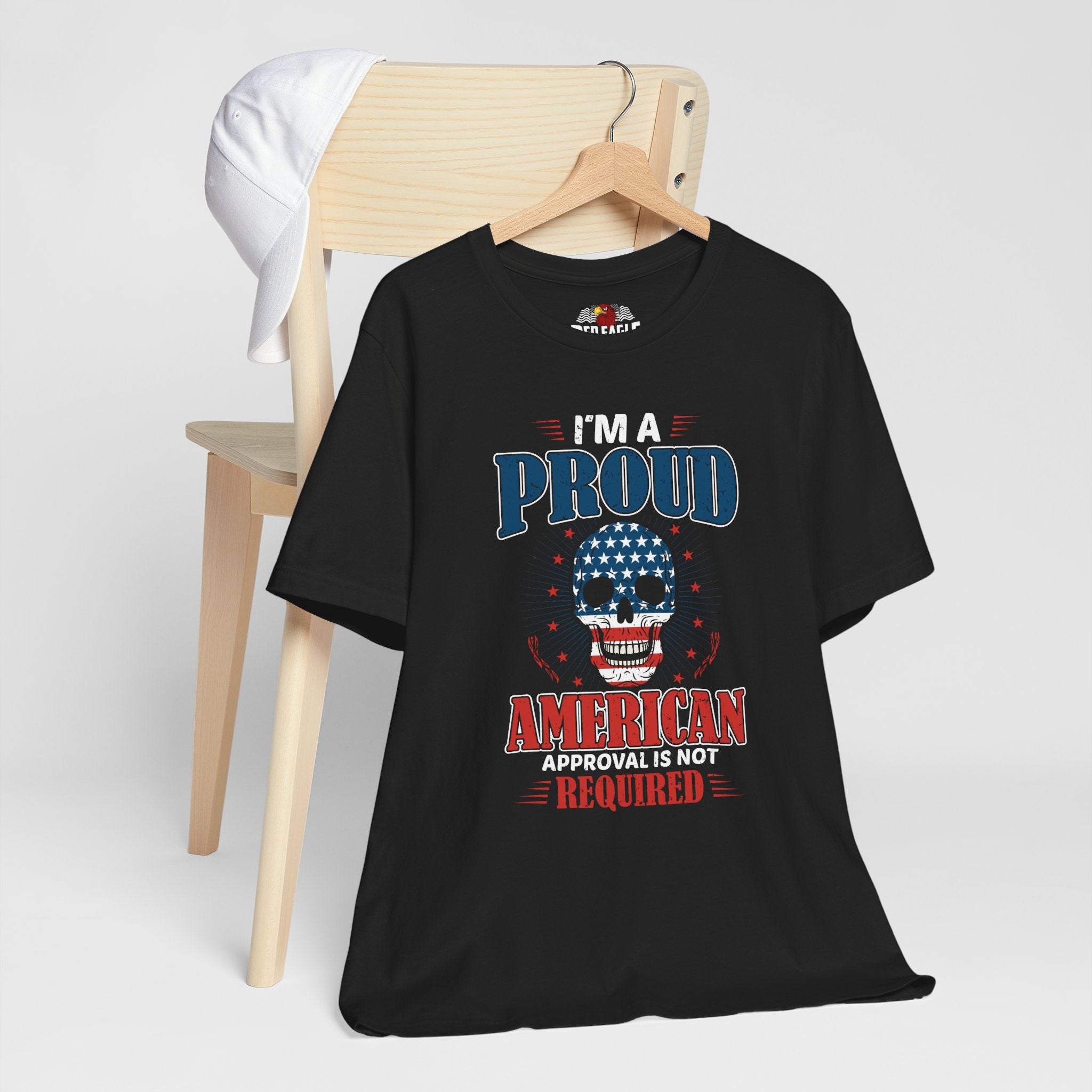 Black t-shirt with a graphic design and text on a white background