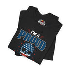 Black t-shirt with 'I'm a Proud' design and Red Eagle logo on a white background