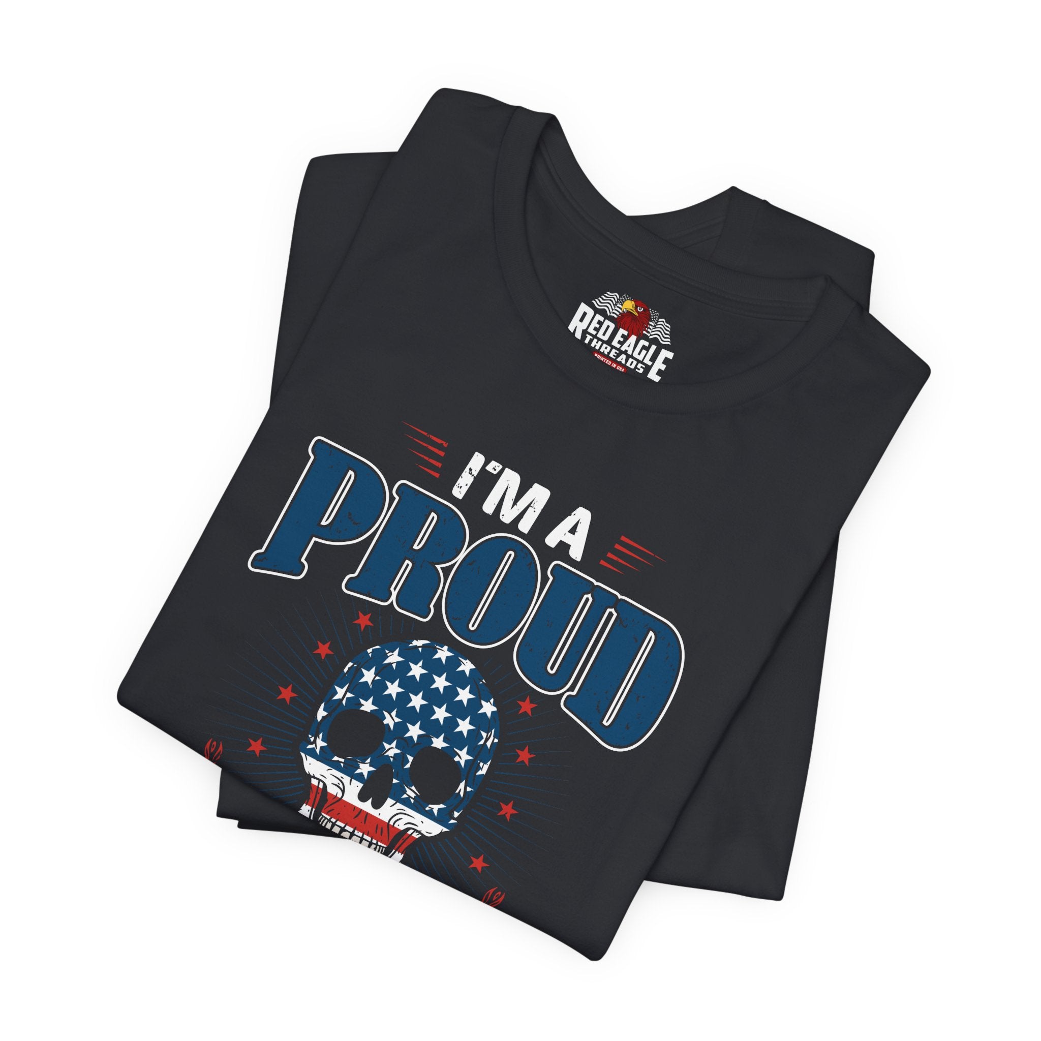 Vintage Black t-shirt with 'I'm a Proud' design and Red Eagle logo on a white background
