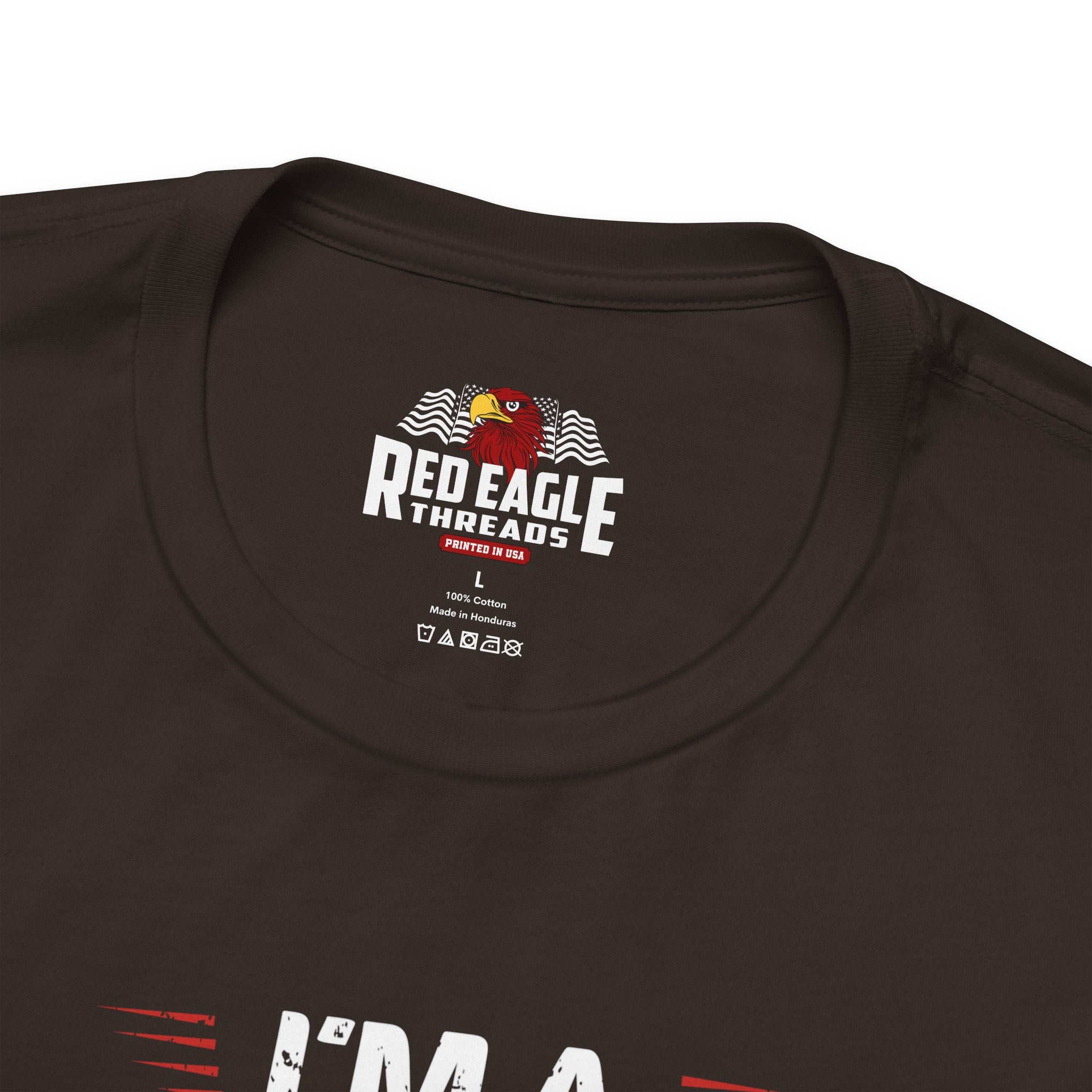 Brown t-shirt with 'Red Eagle Threads' logo on a white background
