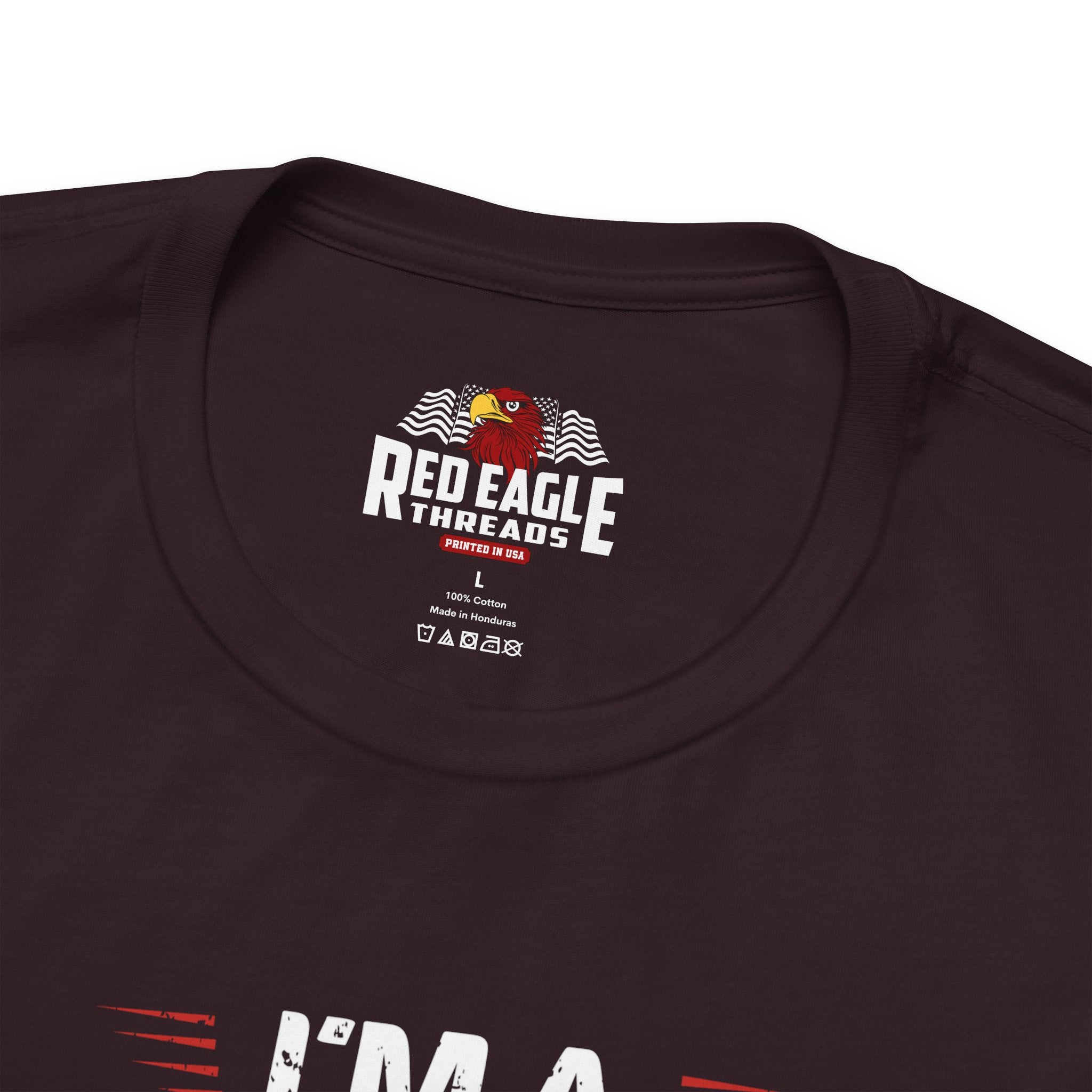 Oxblood black t-shirt with 'Red Eagle Threads' logo on a white background