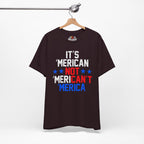 Oxblood Black t-shirt with colorful text on a hanger against a white background