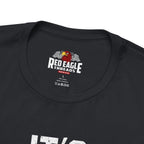 Vintage Black t-shirt with Red Eagle Threads logo on a white background