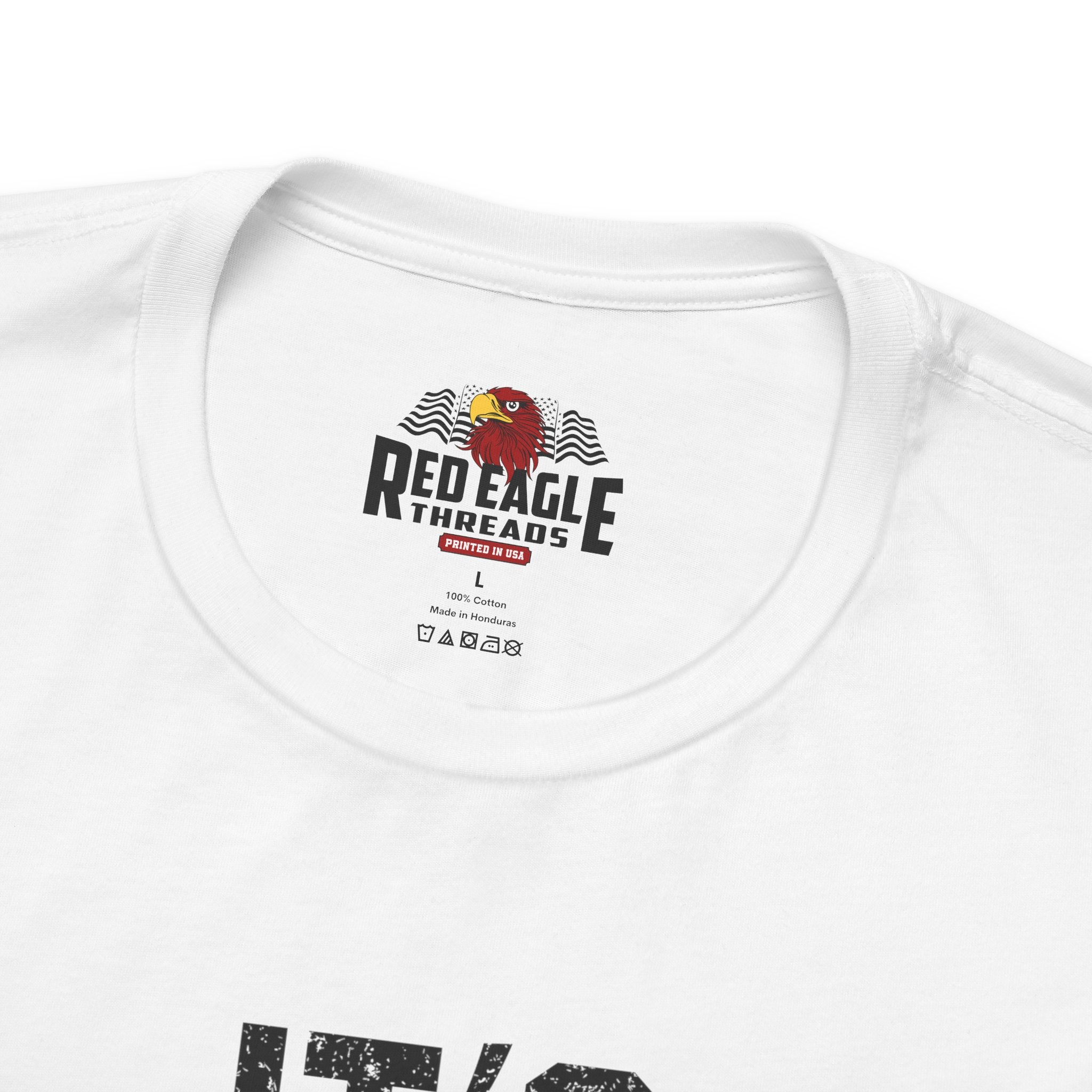 White t-shirt with Red Eagle Threads logo and text on a white background