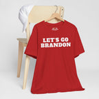 Red t-shirt with 'LET'S GO BRANDON' text on a white background