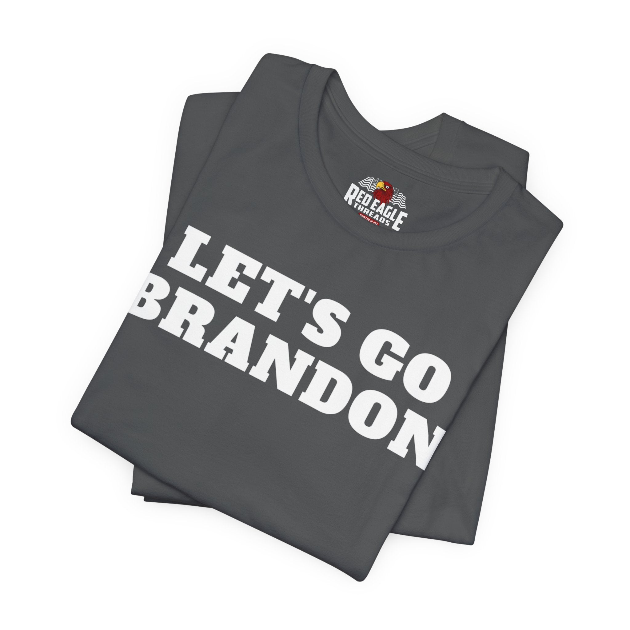 Asphalt t-shirt with 'Let's Go Brandon' text and RedBull logo on a white background