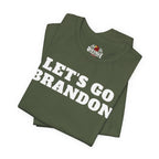 Military Green t-shirt with 'Let's Go Brandon' text on a white background
