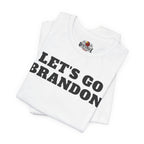 White t-shirt with 'Let's Go Brandon' text and Red Eagle logo on a white background