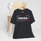 Vintage Black t-shirt with 'MAGA AGAIN!' text on a white background