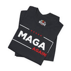 Vintage Black t-shirt with 'MAGA AGAIN' text on a white background
