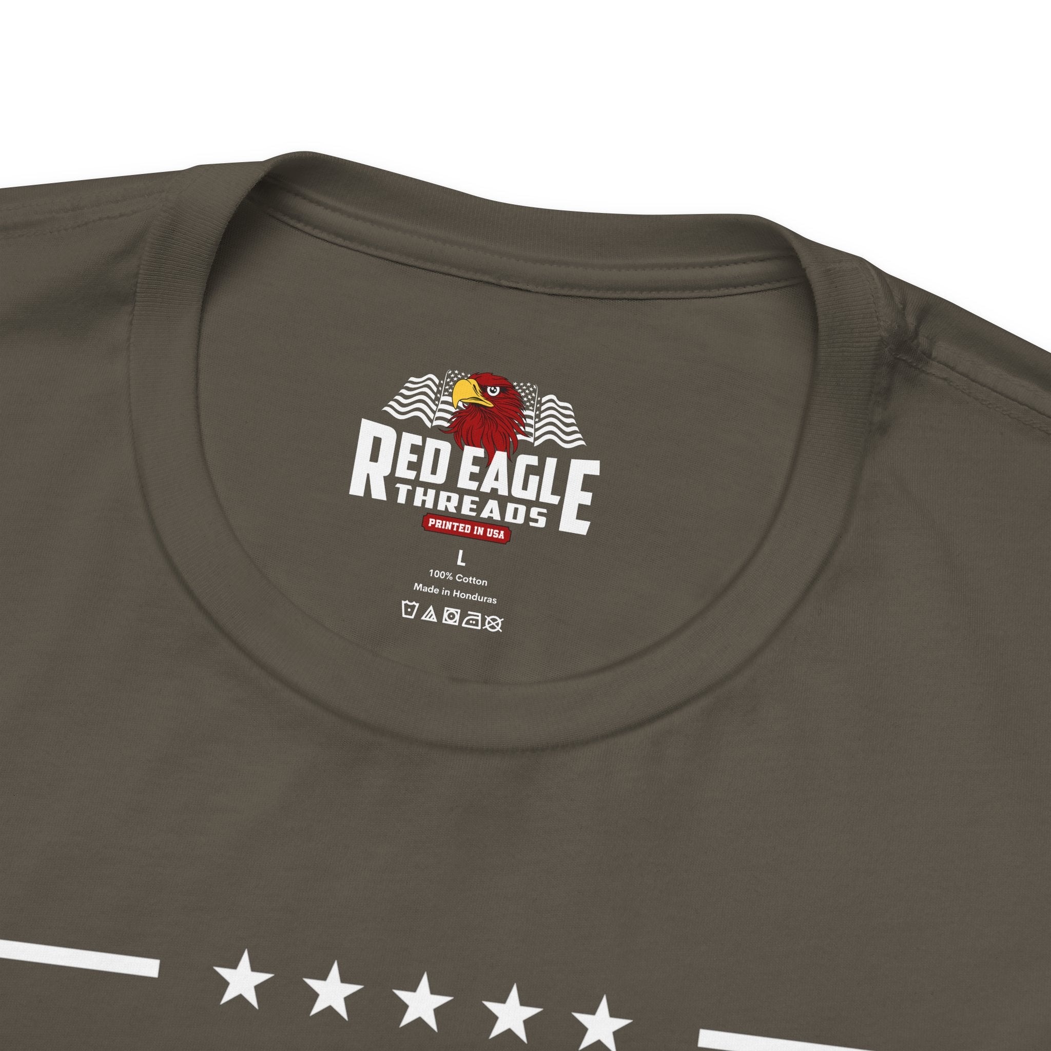 Army Green t-shirt with Red Eagle Threads logo on a white background