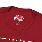 Red t-shirt with 'Red Eagle Treads' logo and text on a white background