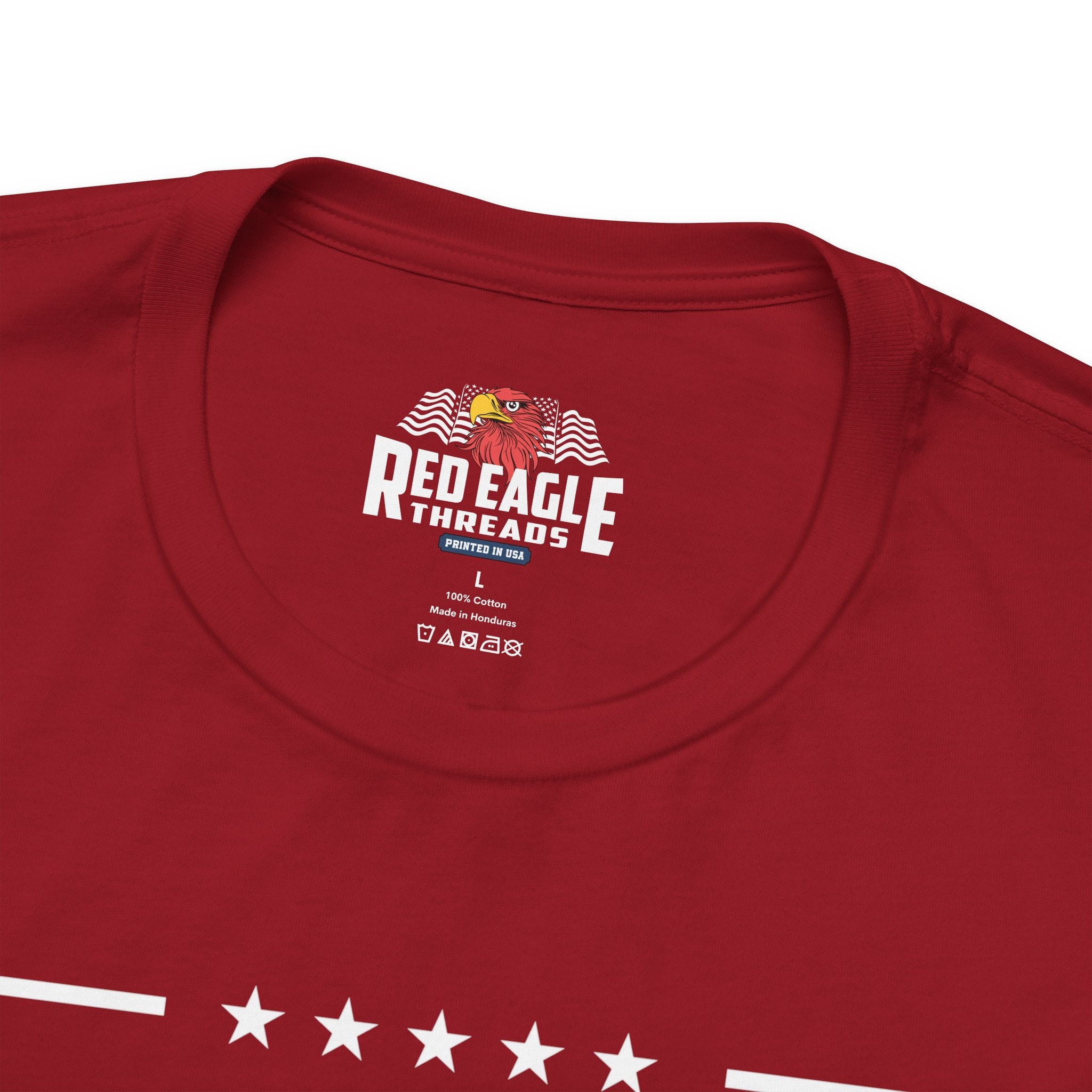 Red t-shirt with 'Red Eagle Treads' logo and text on a white background