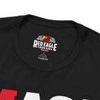 Black t-shirt with Red Eagle Threads logo on a white background