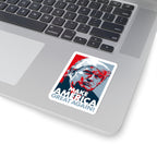 Laptop with a 'Make America Great Again!' sticker on the palm rest area