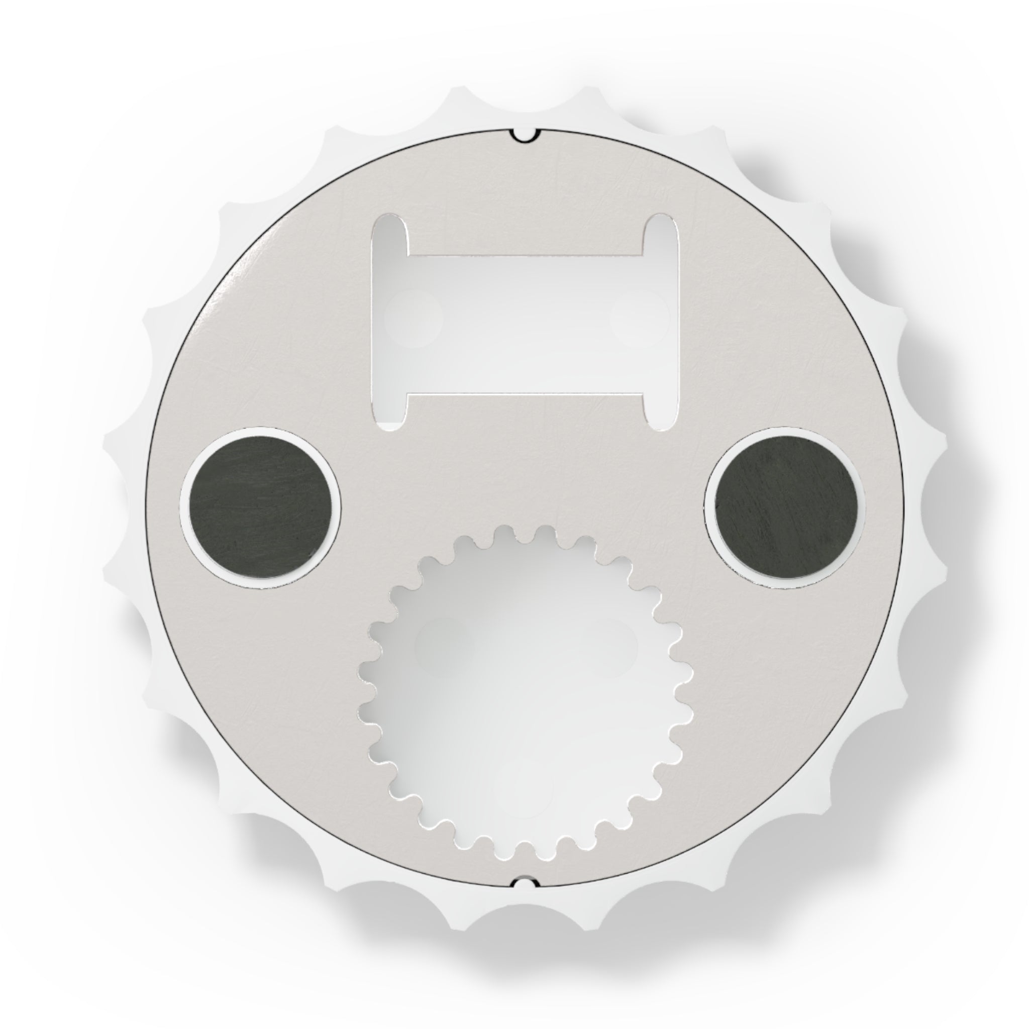 Back of bottle opener fridge magnet on a white background